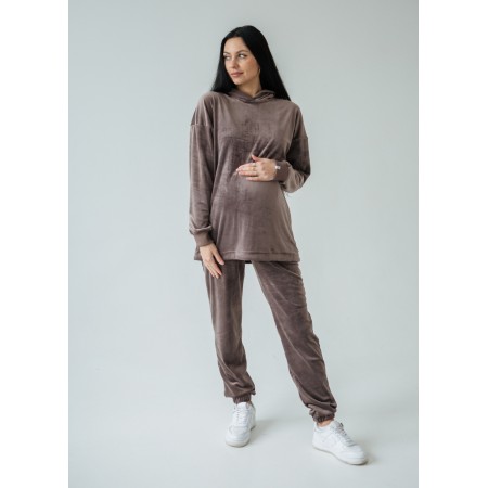 Спортивний велюровий костюм для вагітних і годуючих мам із секретом для годування Коричневий